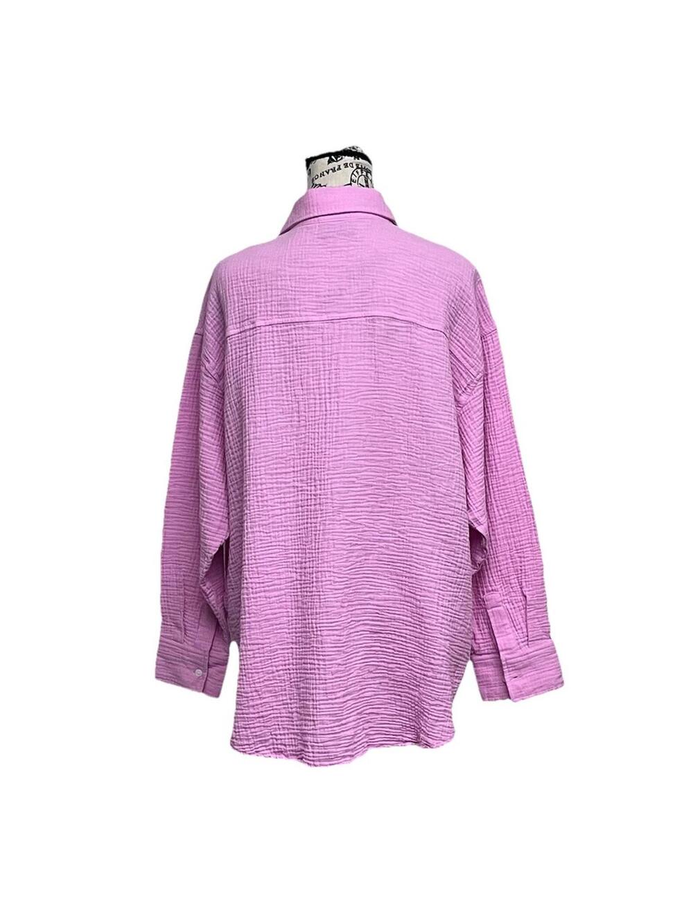 32 Cool Pink Gauze Button Up Tunic Blouse XL Slub Knit Coastal Boho Oversized - Picture 5 of 10